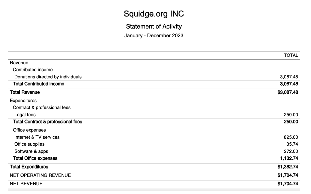 A breakdown of Squidge.org's financials for 2023.