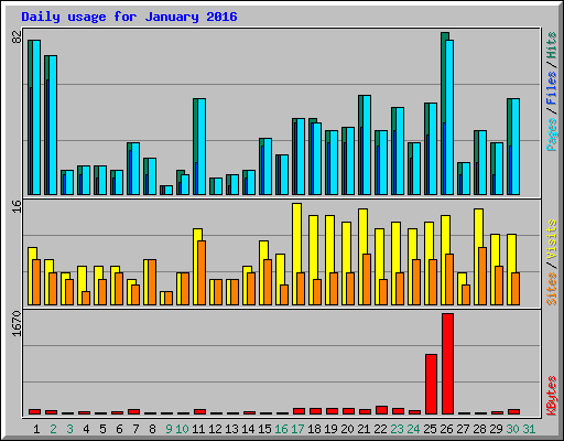 Daily usage for January 2016